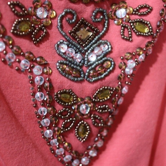 Telluride Women’s Orange Coral Beaded Tank Top Large Y2K Shelf Bra Festival Wear - Picture 4 of 12